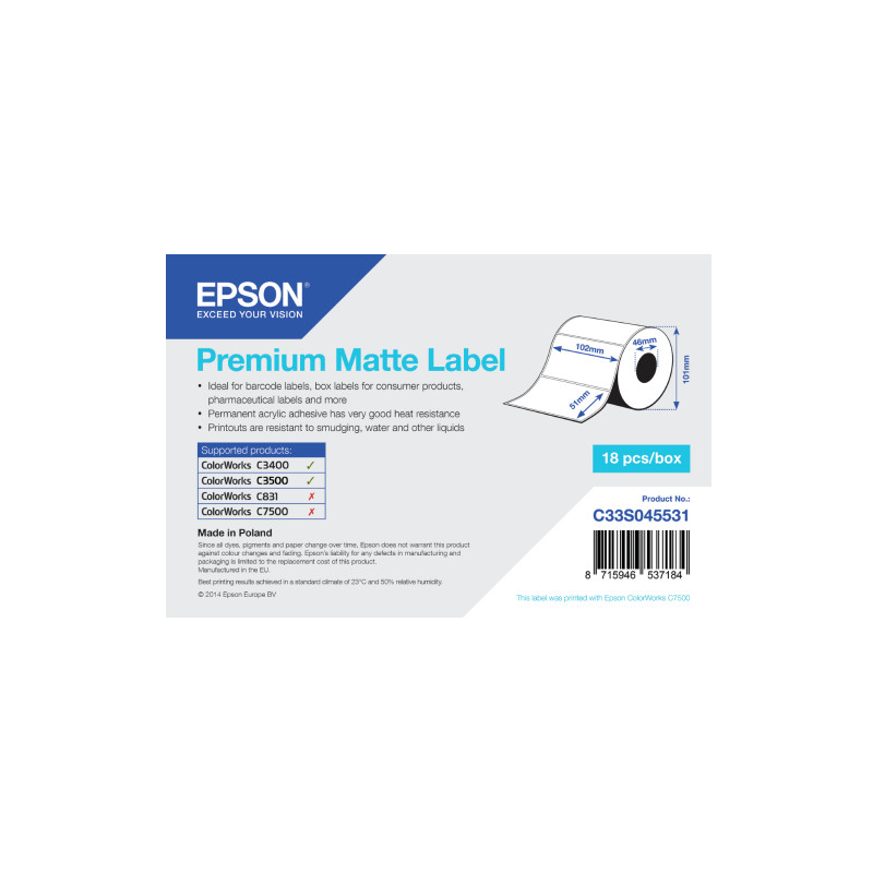 Étiquettes Epson C3400/C3500 Premium Matte Label