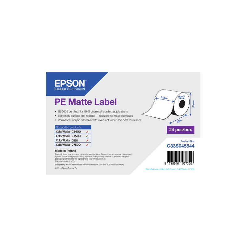 Étiquettes Epson C3500 PE Mates Label continu